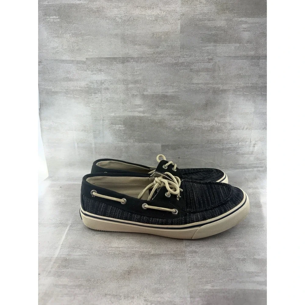 Sperry Top-Sider Men Sz 9.5M Black Grey Striped Boat Shoes STS14040